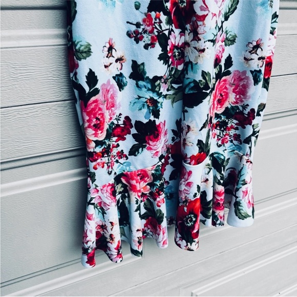 Bebe Asymmetrical Floral Ruffle Dress - Red and Blue - Picture 6 of 8